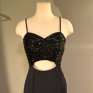 Vintage Peak Evenings tassle-beaded black formal gown
